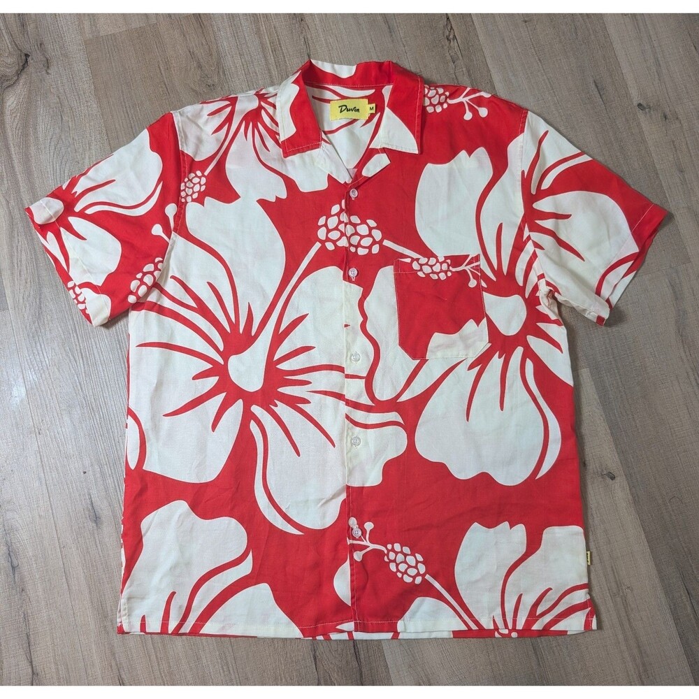 NWOT Duvin Design Co. Size M Hibiscus Camp Shirt Button-Up Tencel Linen Blend